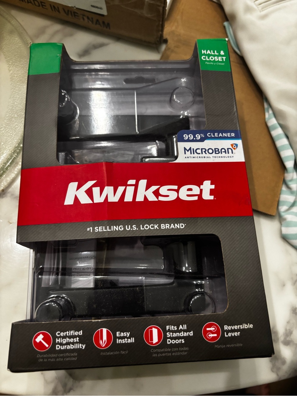 Kwikset Matte Black Door Lever with Microban Protection NEW